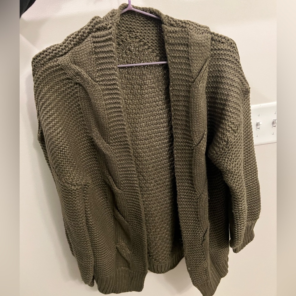 Green cardigan sweater
